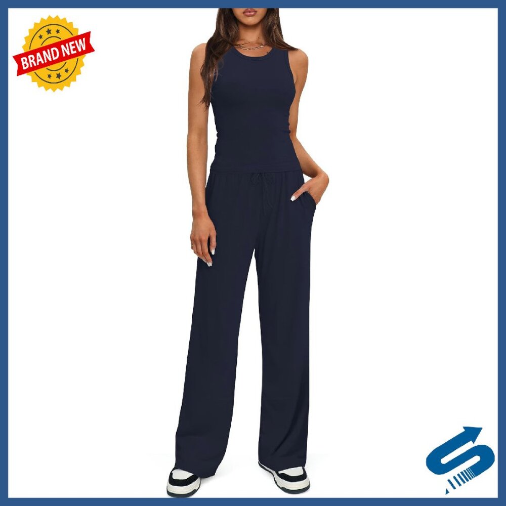 Sleeveless Tank Top & Wide Leg Pants Lounge Set - Ultra Soft Stretch Fabric